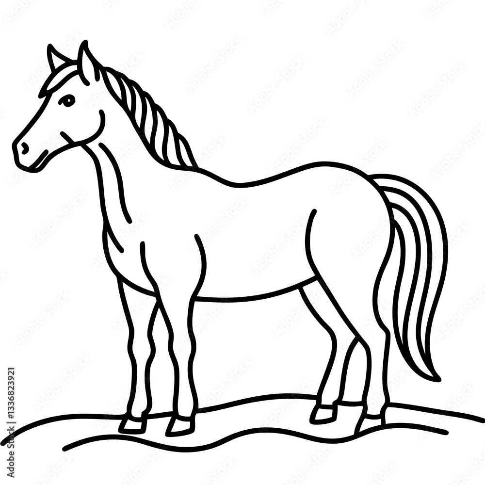 Obraz premium Minimalist Horse Line Drawing in Simple Style Representing Natural Grace with Copy Space