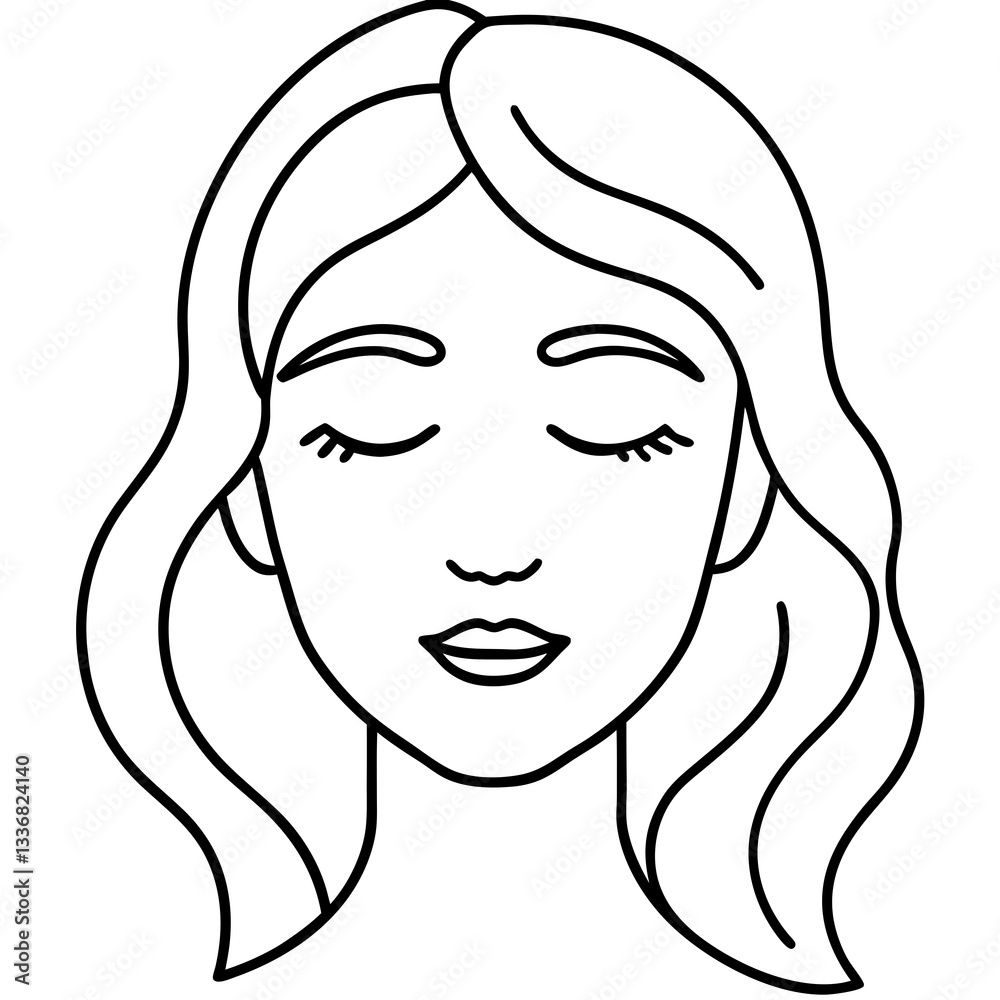 Graceful Woman With Serene Expression In Minimalist Line Portrait With Copy Space Graceful Woman With Serene Expression In Minimalist Line Portrait With Copy Space