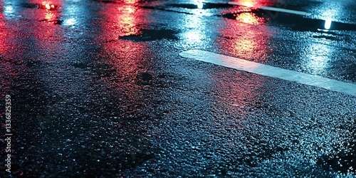 Obraz na płótnie Wet asphalt reflects city lights at night w salonie