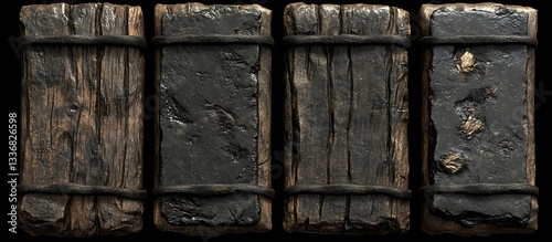 Obraz na płótnie Four aged wooden blocks, bound w salonie
