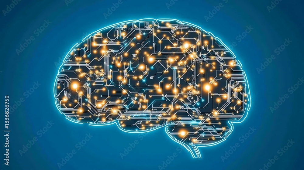 Circuit brain, digital, neural network, blue