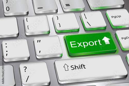Export: the inscription on the keyboard button. Green color. Vector graphics.