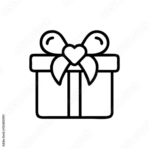 Gift box with heart ribbon on white background