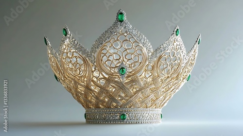 Obraz na płótnie Ornate gold crown, gems, white background w salonie