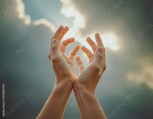 hands reaching out to sky