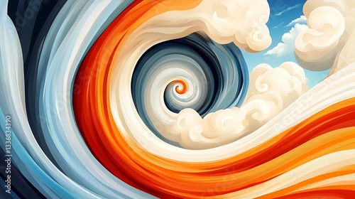 Swirling cloudscape, spiral vortex, sky