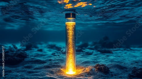 Obraz na płótnie Glowing tube underwater, ocean floor w salonie