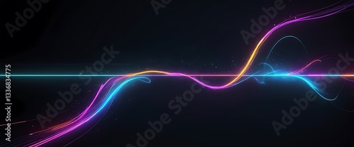 Abstract Neon Wave: Captivating abstract artwork showcases flowing neon lines in a dynamic, colorful display against a sleek, dark backdrop.