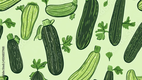 Zucchini and Herbs Seamless Pattern Design