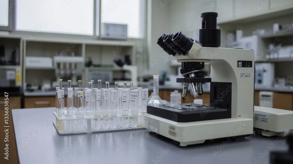 Fototapeta premium Modern laboratory with cutting-edge equipment ensuring product quality compliance.