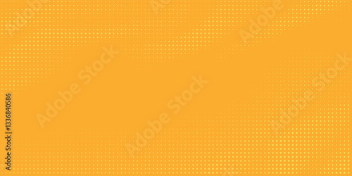 Yellow orange halftone pattern. Retro comic gradient background. Square pixilated dot cartoon texture. Pop art faded gradient pattern