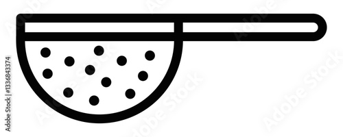 Kitchen sieve with handle for filtering and straining. Vector icon. Editable stroke.