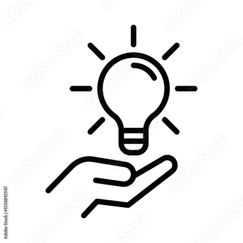 Hand holding a light bulb, concept of innovation and creativity. Vector icon. Editable stroke.