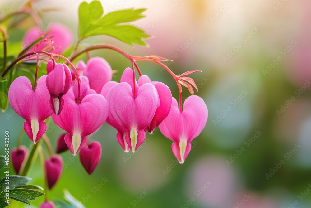 Fototapeta premium Delicate Pink Bleeding Heart Blossoms in Spring Garden - A Nature's Floral Symphony