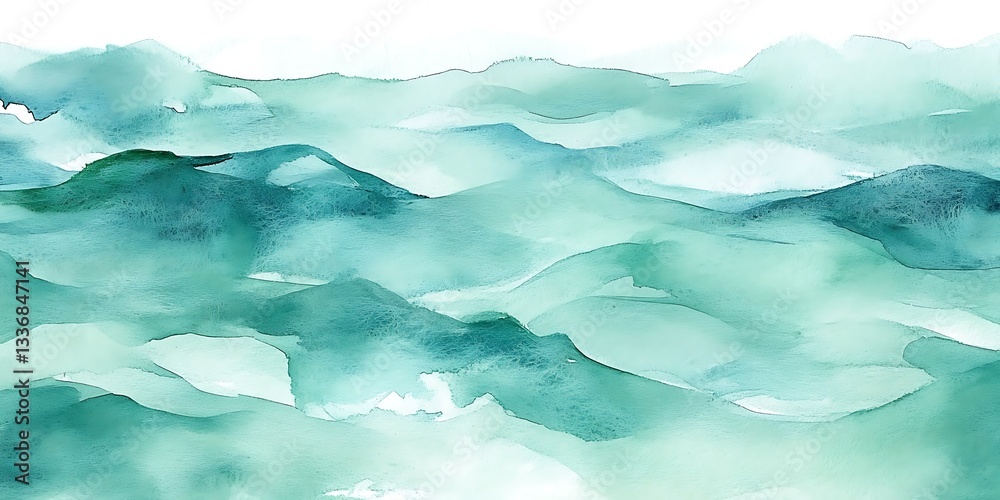 Abstract teal watercolor landscape