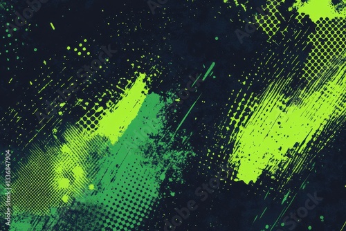 Neon halftone green splashes and dots electrify 