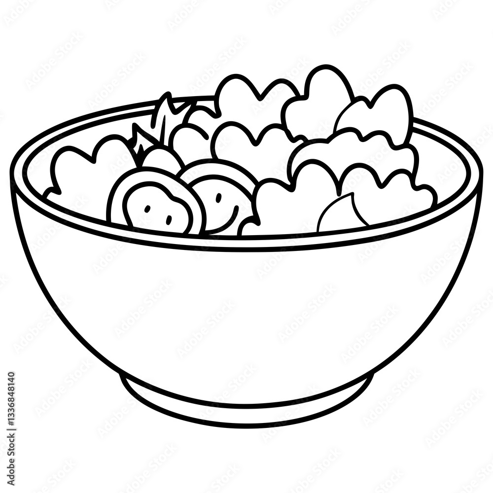 Simple Line Art of a Fresh Salad Bowl Simple Line Art of a Fresh Salad Bowl
