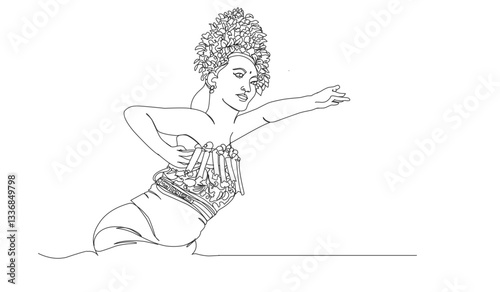 Traditional balinese dance line art illustration. Illustration of balinese woman in traditional clothing.