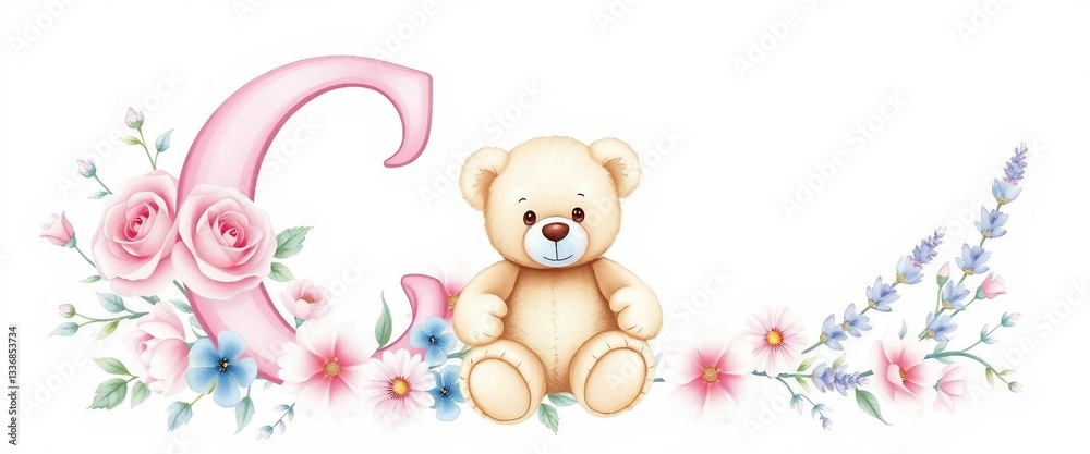 Niedlicher Teddybär neben dem Buchstaben Niedlicher Teddybär neben dem Buchstaben