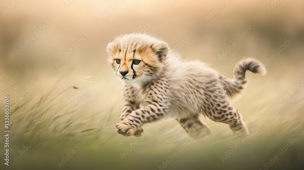 Obraz premium Cheetah cub running playfully in nature wildlife photography outdoor scene