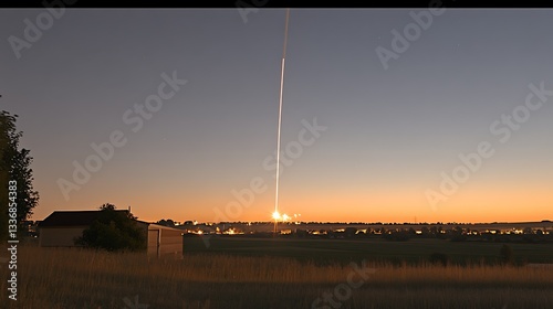 Obraz na płótnie Rocket launch at dawn, rural landscape w salonie