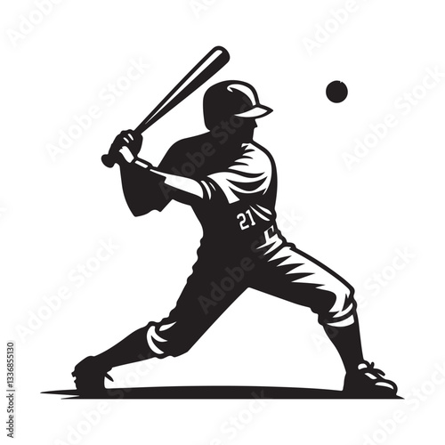 Baseball player hitting ball silhouette vector illustration