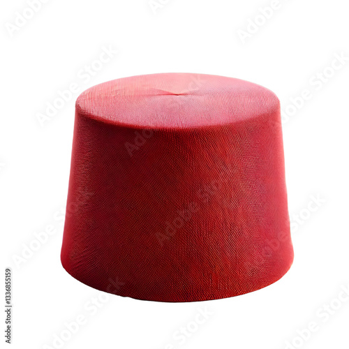 A red cylindrical fez with a black tassel on transparent background