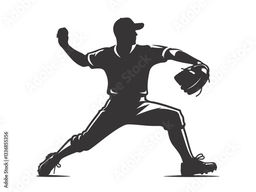 Baseball pitcher throwing a ball silhouette vector illustration
