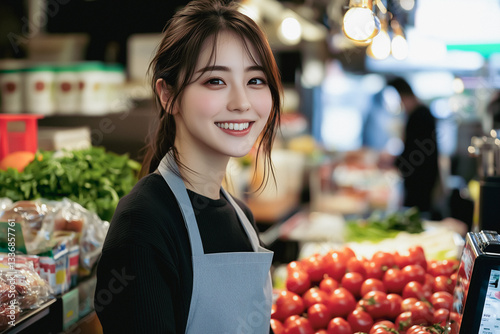 Asian business owner standing proudly. A successful business person.