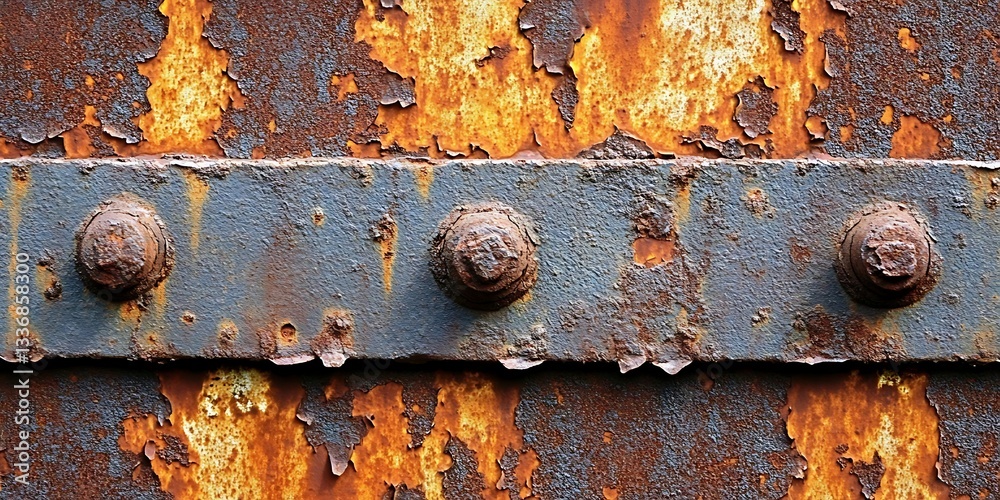 Rusty metal plate, bolts, aged texture