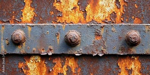 Obraz na płótnie Rusty metal plate, bolts, aged texture w salonie