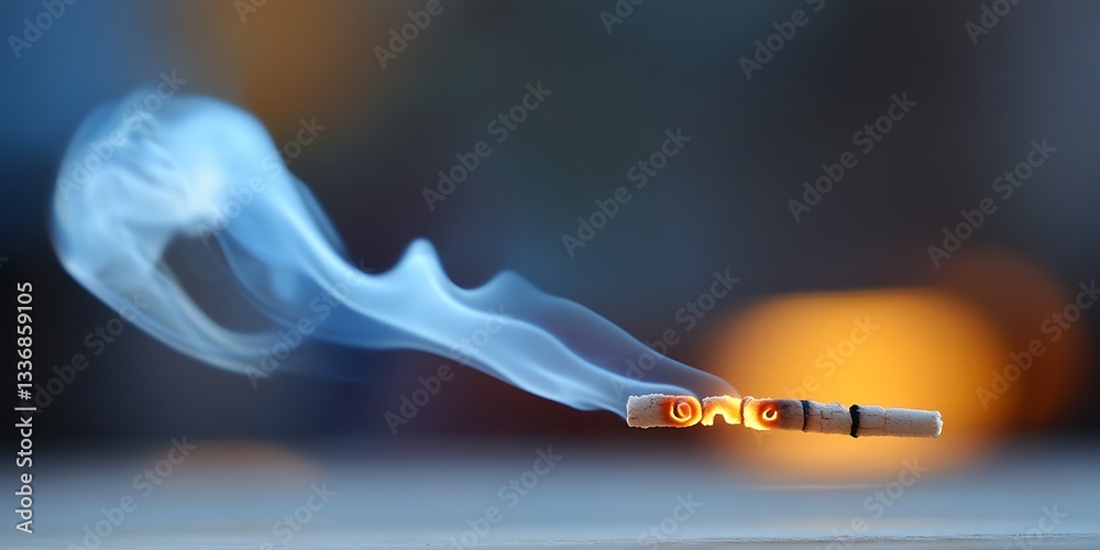 Incense smoke trail, night, blurry background