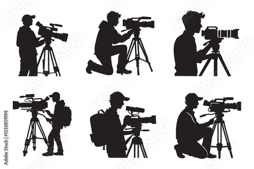 Set of cameraman silhouette vector illustration on white background