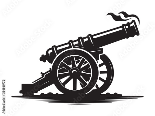 Military cannon vector silhouette illustration on white background