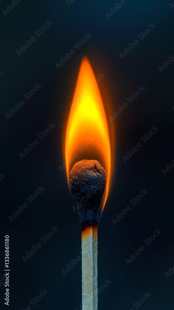 Ignited matchstick with flickering flame and glowing edges, showcasing warmth, fire hazard, and illumination, ideal for branding materials, artistic book style Ignited matchstick with flickering flame and glowing edges, showcasing warmth, fire hazard, and illumination, ideal for branding materials, artistic book style