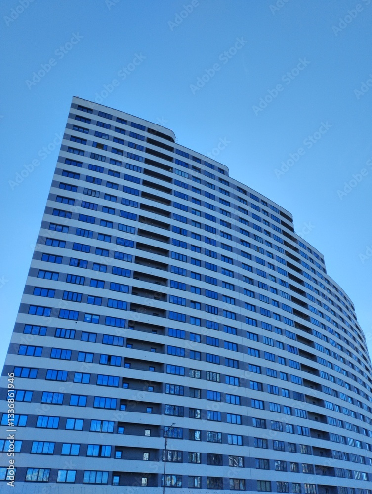 A modern apartment building. Urban residential complex. High-rise apartment building