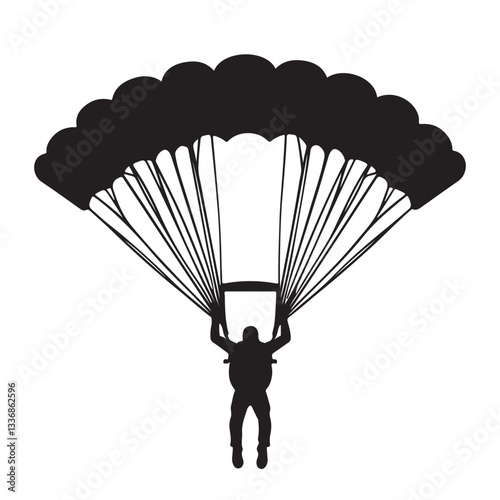 Skydiving silhouette vector illustration on white background