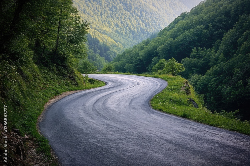 Twisting Descent: A Sharp Turn on a Mountainous Road in Georgia's Nature Twisting Descent: A Sharp Turn on a Mountainous Road in Georgia's Nature