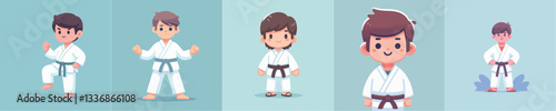 collection of vectors of boys in karate costumes