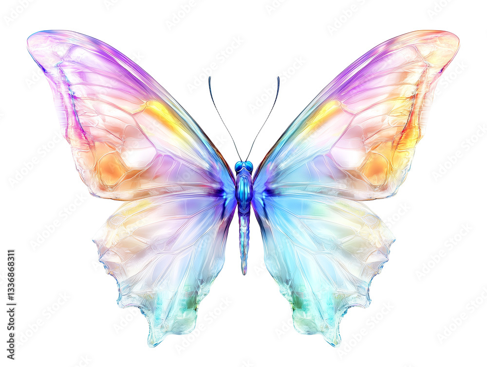 Ethereal butterfly with iridescent wings and pastel rainbow colors PNG file isolated on transparent background ,cut out, clipping path,, close up, high quality
Ethereal butterfly with iridescent wings and pastel rainbow colors PNG file isolated on transparent background ,cut out, clipping path,, close up, high quality