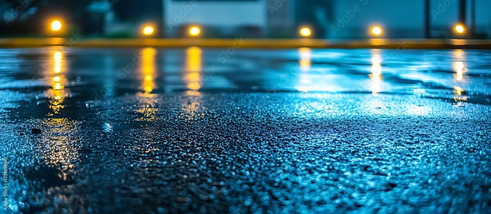 Wet asphalt, night lights, reflections