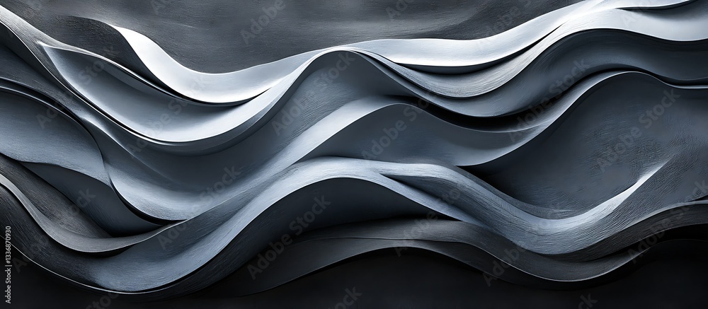 Abstract Gray Waves, Dark Background