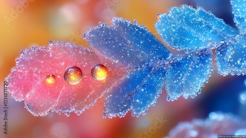 Obraz na płótnie Dewdrops on colorful leaves, macro shot w salonie