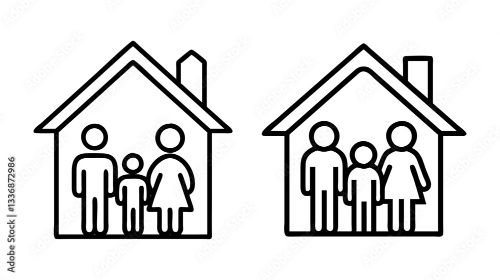 family home icon, family home line art - simple line art of family home, perfect for family home logos and icons family home icon, family home line art - simple line art of family home, perfect for family home logos and icons