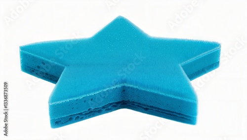 Blue star-shaped sponge floating in the air, deep sapphire blue, smooth minimalistic form