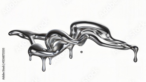  3D abstract silver shape with smooth curves, futuristic and elegant metallic design
