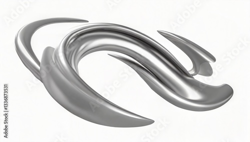  3D abstract silver shape with smooth curves, futuristic and elegant metallic design