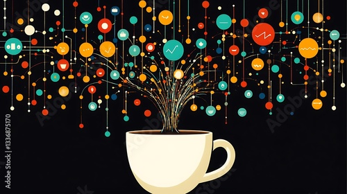 Obraz na płótnie Coffee cup, data burst, dark background w salonie