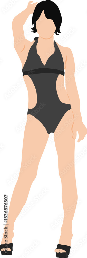 ポーズをとる水着を着た女性のイラスト
