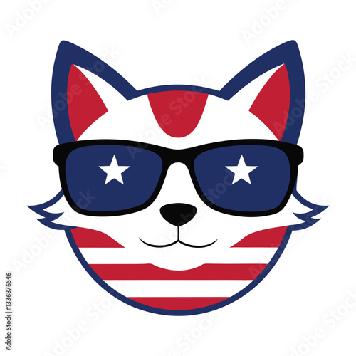 a cat head wearing sunglass usa theme vector illustration